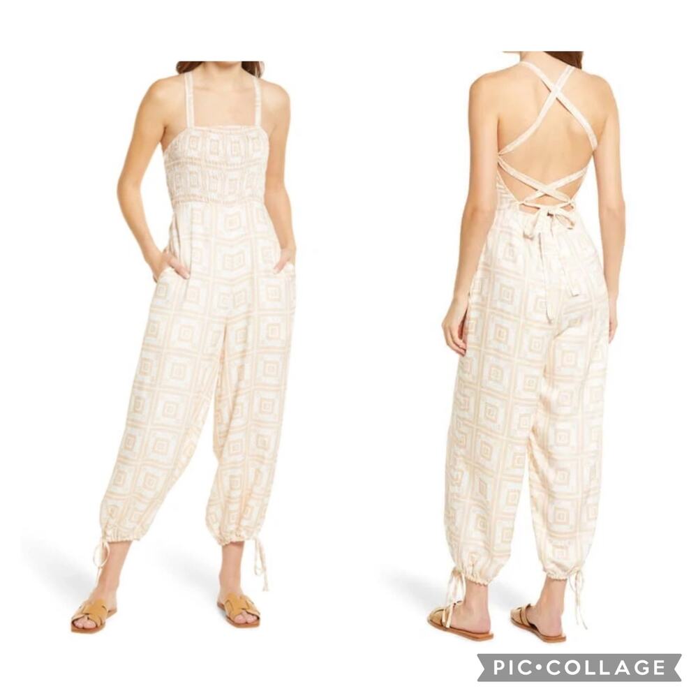 SANCIA Elodia Smocked Jumpsuit In Tallis Print Size large